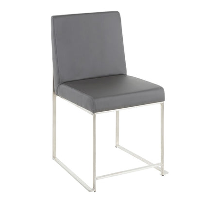 LumiSource Fuji High Back Dining Chair Set of 2 | Brushed Stainless Steel & Grey PU Leather | Dining Room & Home Office | Model DC-HBFUJISSGY2
