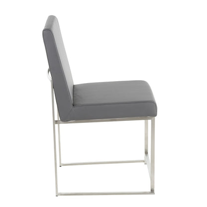 LumiSource Fuji High Back Dining Chair Set of 2 | Brushed Stainless Steel & Grey PU Leather | Dining Room & Home Office | Model DC-HBFUJISSGY2