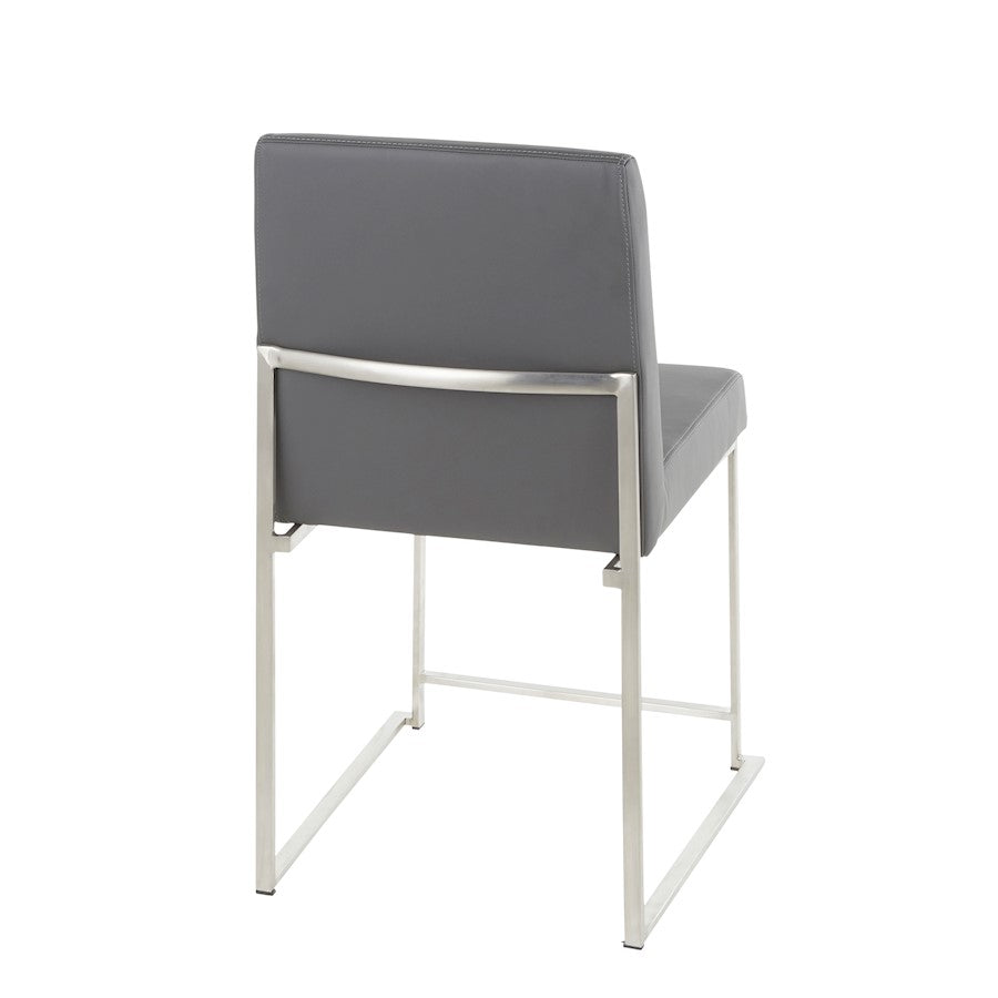 LumiSource Fuji High Back Dining Chair Set of 2 | Brushed Stainless Steel & Grey PU Leather | Dining Room & Home Office | Model DC-HBFUJISSGY2