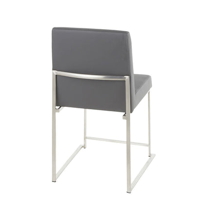 LumiSource Fuji High Back Dining Chair Set of 2 | Brushed Stainless Steel & Grey PU Leather | Dining Room & Home Office | Model DC-HBFUJISSGY2