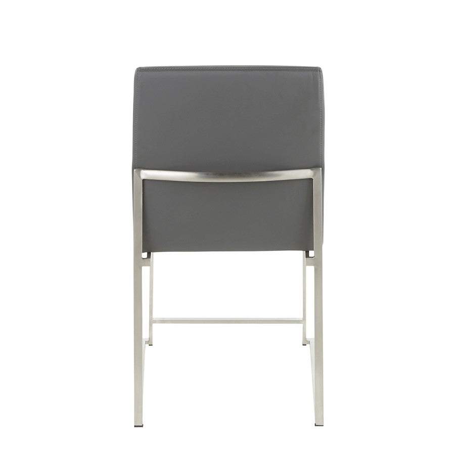LumiSource Fuji High Back Dining Chair Set of 2 | Brushed Stainless Steel & Grey PU Leather | Dining Room & Home Office | Model DC-HBFUJISSGY2
