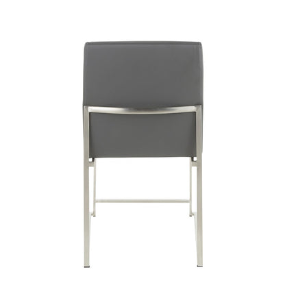 LumiSource Fuji High Back Dining Chair Set of 2 | Brushed Stainless Steel & Grey PU Leather | Dining Room & Home Office | Model DC-HBFUJISSGY2