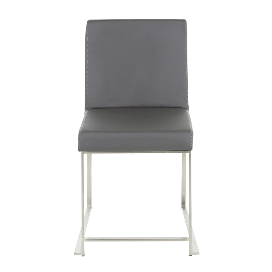 LumiSource Fuji High Back Dining Chair Set of 2 | Brushed Stainless Steel & Grey PU Leather | Dining Room & Home Office | Model DC-HBFUJISSGY2