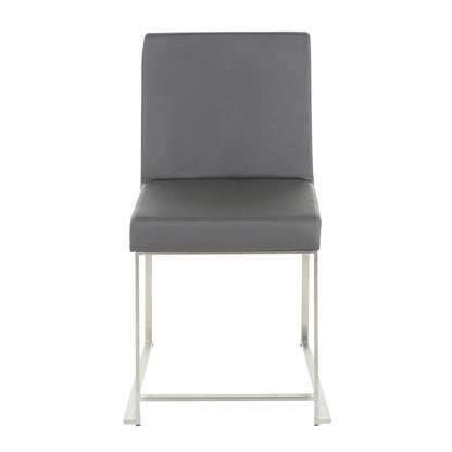 LumiSource Fuji High Back Dining Chair Set of 2 | Brushed Stainless Steel & Grey PU Leather | Dining Room & Home Office | Model DC-HBFUJISSGY2
