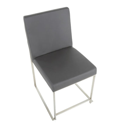 LumiSource Fuji High Back Dining Chair Set of 2 | Brushed Stainless Steel & Grey PU Leather | Dining Room & Home Office | Model DC-HBFUJISSGY2