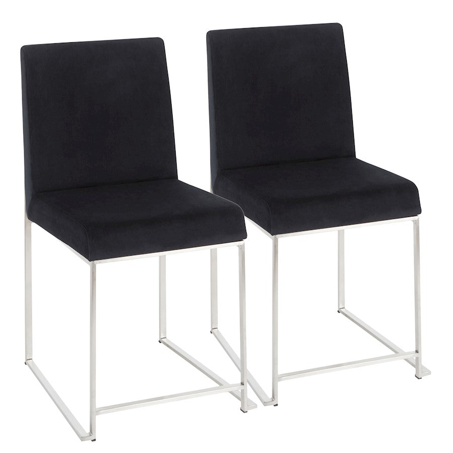 LumiSource Fuji High Back Dining Chair Set of 2 | Brushed Stainless Steel & Black Velvet | Dining Room & Home Office Seating | Model DC-HBFUJISSVBK2
