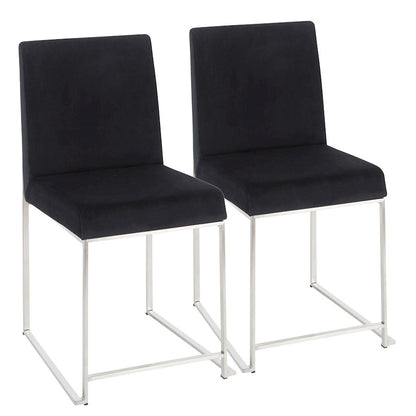 LumiSource Fuji High Back Dining Chair Set of 2 | Brushed Stainless Steel & Black Velvet | Dining Room & Home Office Seating | Model DC-HBFUJISSVBK2