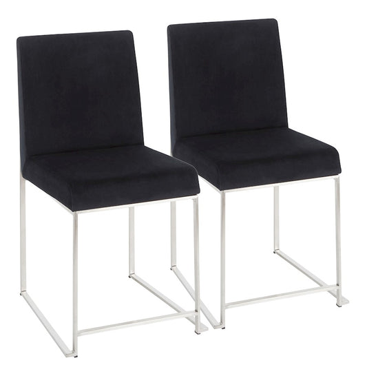 LumiSource Fuji High Back Dining Chair Set of 2 | Brushed Stainless Steel & Black Velvet | Dining Room & Home Office Seating | Model DC-HBFUJISSVBK2
