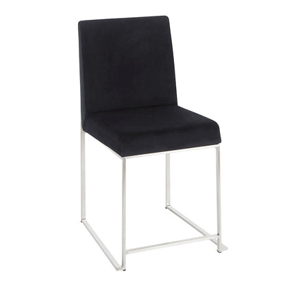 LumiSource Fuji High Back Dining Chair Set of 2 | Brushed Stainless Steel & Black Velvet | Dining Room & Home Office Seating | Model DC-HBFUJISSVBK2
