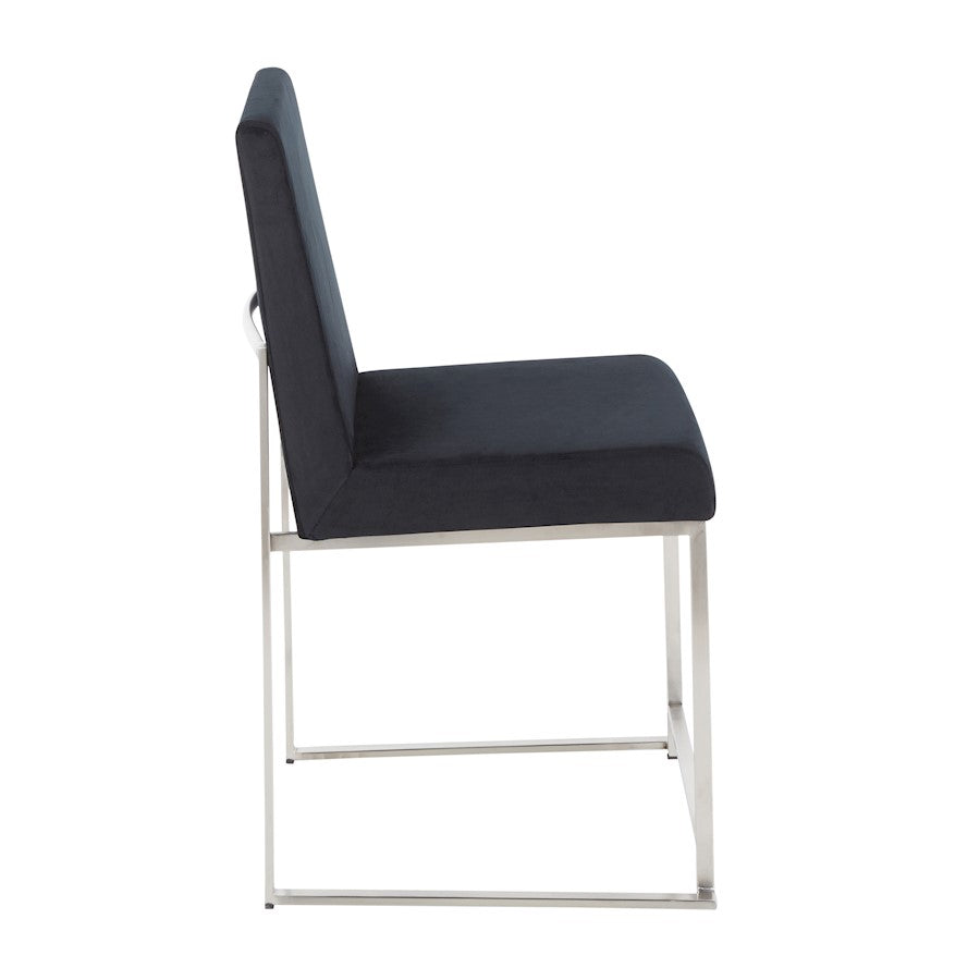 LumiSource Fuji High Back Dining Chair Set of 2 | Brushed Stainless Steel & Black Velvet | Dining Room & Home Office Seating | Model DC-HBFUJISSVBK2
