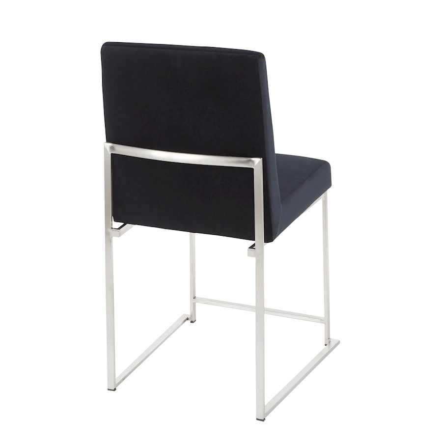 LumiSource Fuji High Back Dining Chair Set of 2 | Brushed Stainless Steel & Black Velvet | Dining Room & Home Office Seating | Model DC-HBFUJISSVBK2