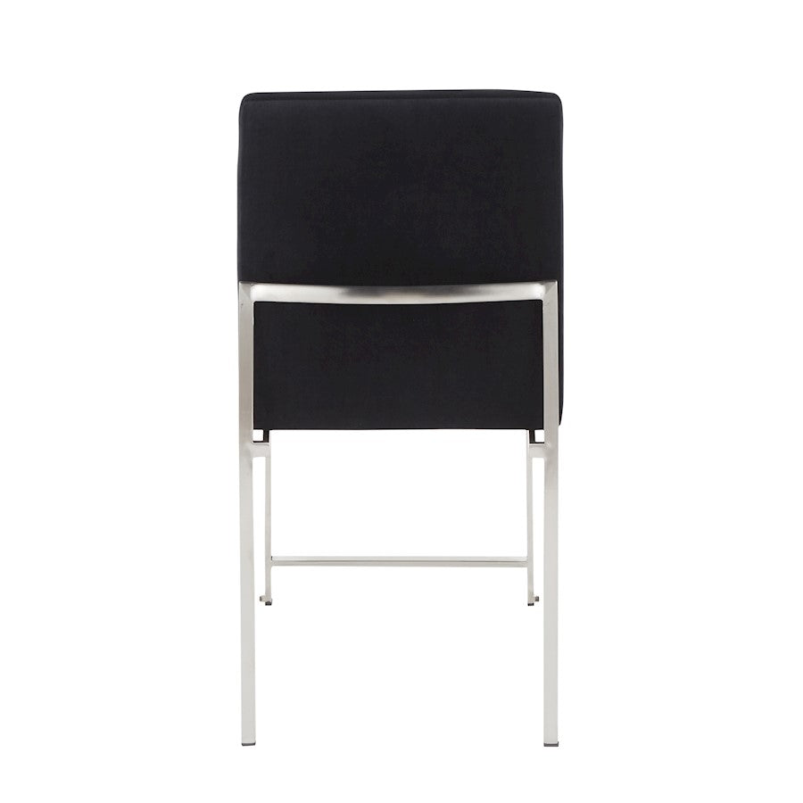 LumiSource Fuji High Back Dining Chair Set of 2 | Brushed Stainless Steel & Black Velvet | Dining Room & Home Office Seating | Model DC-HBFUJISSVBK2