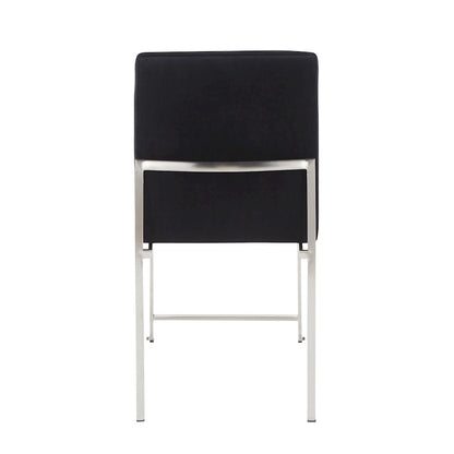 LumiSource Fuji High Back Dining Chair Set of 2 | Brushed Stainless Steel & Black Velvet | Dining Room & Home Office Seating | Model DC-HBFUJISSVBK2