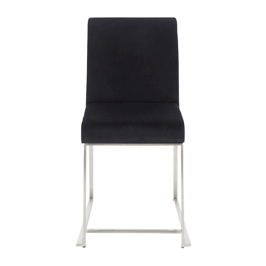 LumiSource Fuji High Back Dining Chair Set of 2 | Brushed Stainless Steel & Black Velvet | Dining Room & Home Office Seating | Model DC-HBFUJISSVBK2