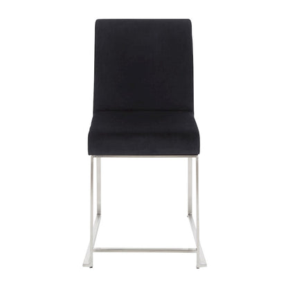 LumiSource Fuji High Back Dining Chair Set of 2 | Brushed Stainless Steel & Black Velvet | Dining Room & Home Office Seating | Model DC-HBFUJISSVBK2
