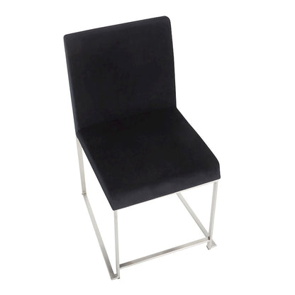 LumiSource Fuji High Back Dining Chair Set of 2 | Brushed Stainless Steel & Black Velvet | Dining Room & Home Office Seating | Model DC-HBFUJISSVBK2