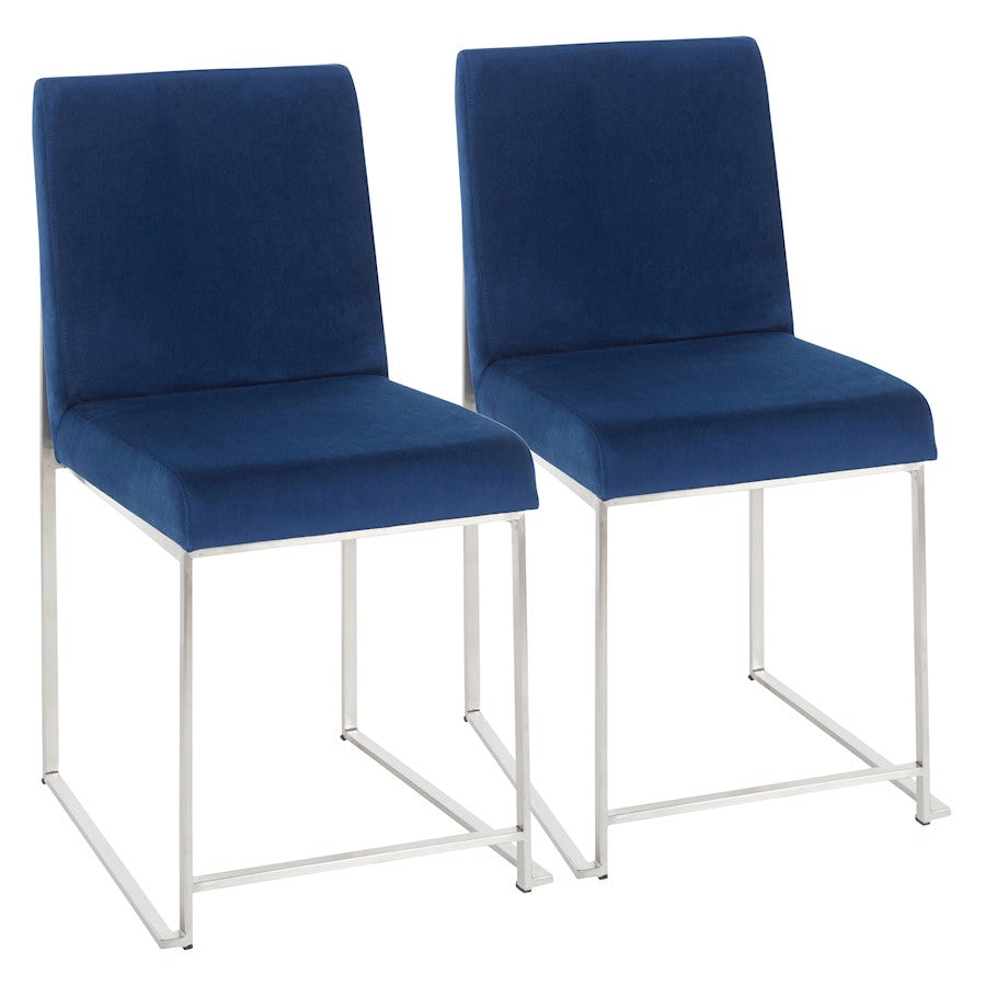 LumiSource Fuji High Back Dining Chair Set of 2 | Brushed Stainless Steel & Blue Velvet | Dining Room & Home Office Seating | Model DC-HBFUJISSVBU2