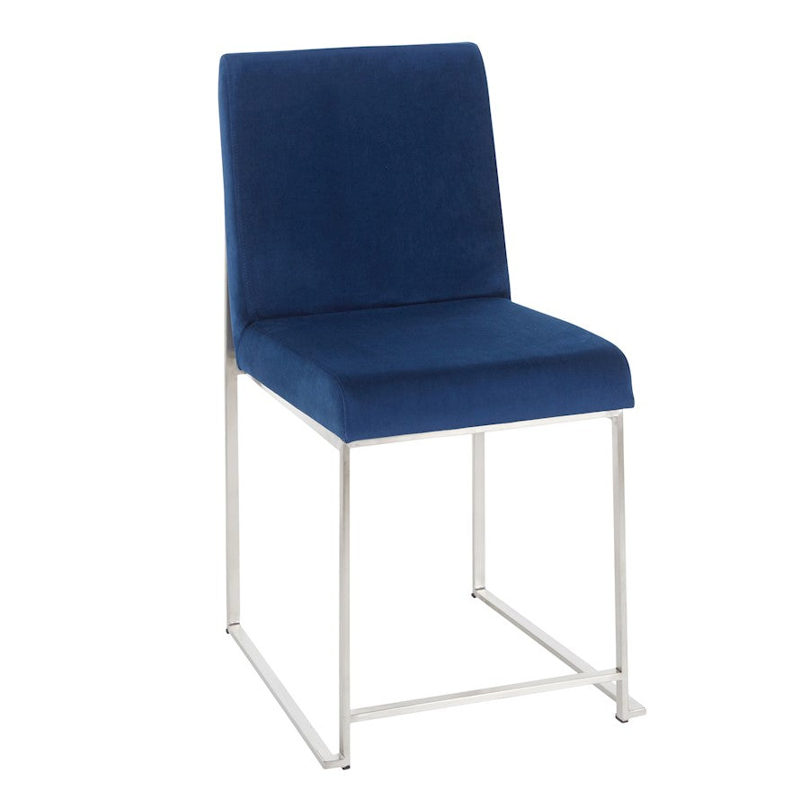 LumiSource Fuji High Back Dining Chair Set of 2 | Brushed Stainless Steel & Blue Velvet | Dining Room & Home Office Seating | Model DC-HBFUJISSVBU2