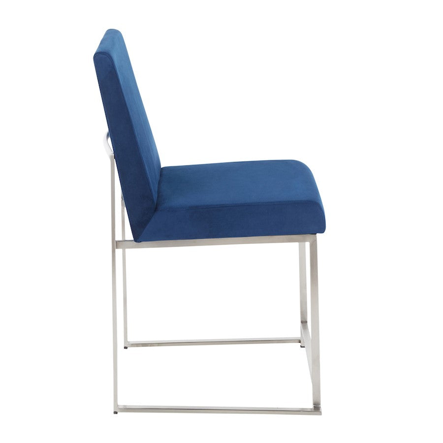LumiSource Fuji High Back Dining Chair Set of 2 | Brushed Stainless Steel & Blue Velvet | Dining Room & Home Office Seating | Model DC-HBFUJISSVBU2