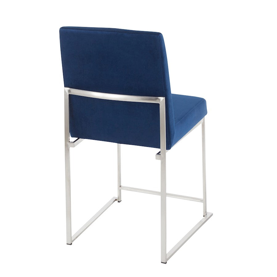 LumiSource Fuji High Back Dining Chair Set of 2 | Brushed Stainless Steel & Blue Velvet | Dining Room & Home Office Seating | Model DC-HBFUJISSVBU2
