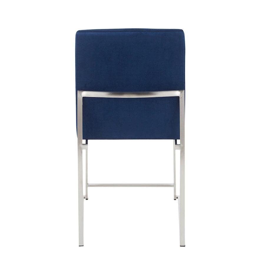 LumiSource Fuji High Back Dining Chair Set of 2 | Brushed Stainless Steel & Blue Velvet | Dining Room & Home Office Seating | Model DC-HBFUJISSVBU2