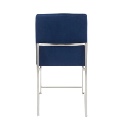 LumiSource Fuji High Back Dining Chair Set of 2 | Brushed Stainless Steel & Blue Velvet | Dining Room & Home Office Seating | Model DC-HBFUJISSVBU2