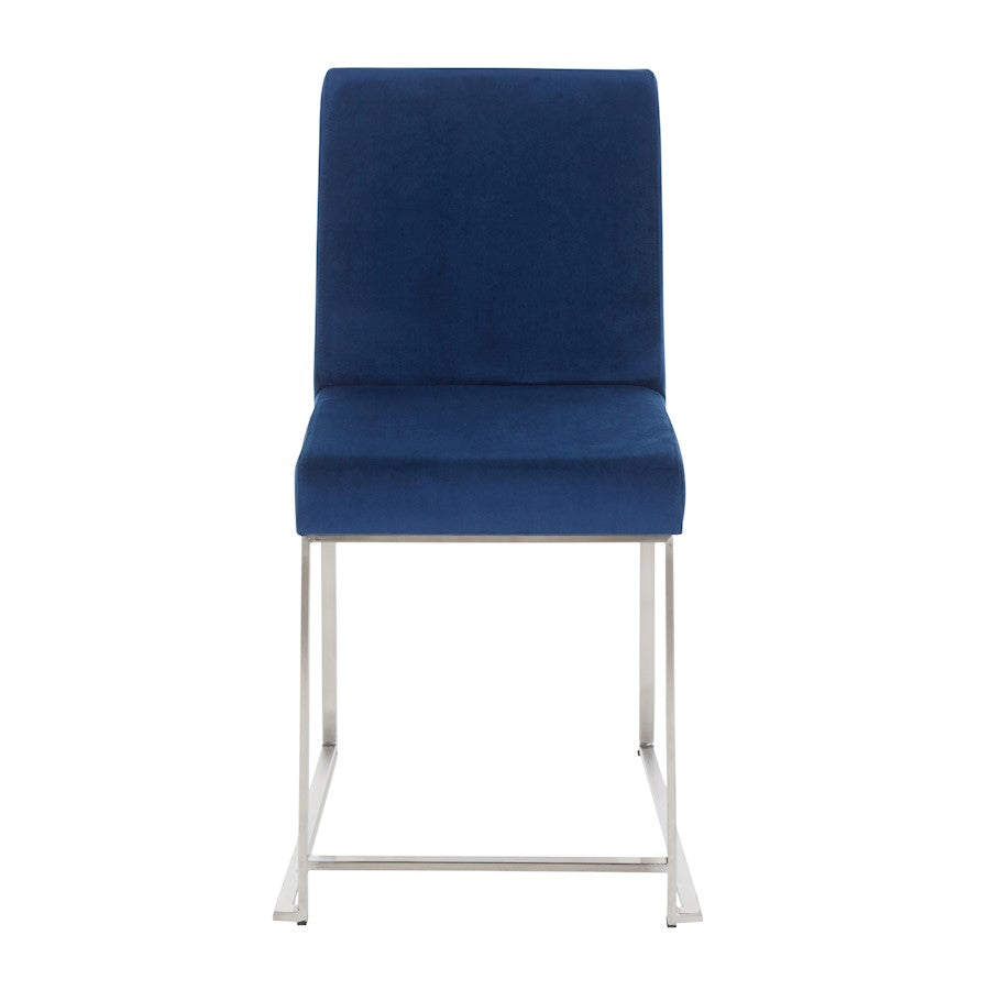 LumiSource Fuji High Back Dining Chair Set of 2 | Brushed Stainless Steel & Blue Velvet | Dining Room & Home Office Seating | Model DC-HBFUJISSVBU2