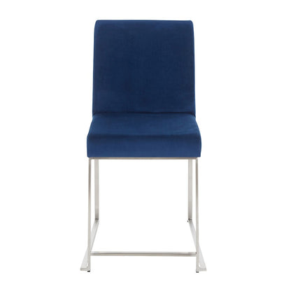 LumiSource Fuji High Back Dining Chair Set of 2 | Brushed Stainless Steel & Blue Velvet | Dining Room & Home Office Seating | Model DC-HBFUJISSVBU2