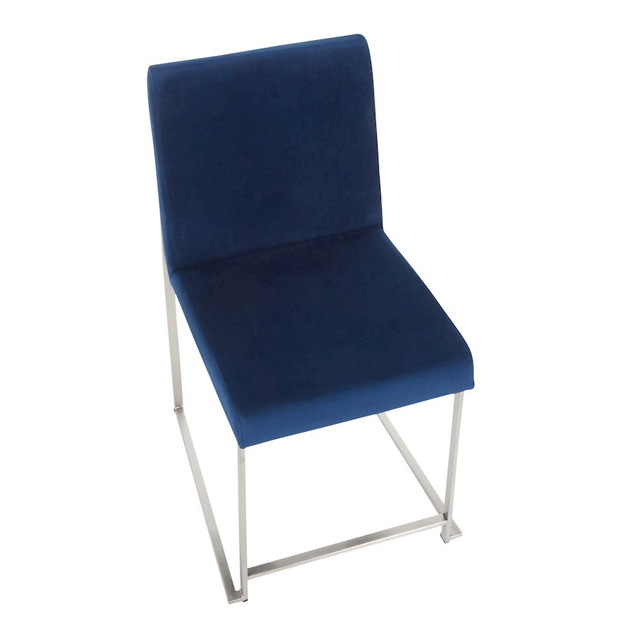 LumiSource Fuji High Back Dining Chair Set of 2 | Brushed Stainless Steel & Blue Velvet | Dining Room & Home Office Seating | Model DC-HBFUJISSVBU2
