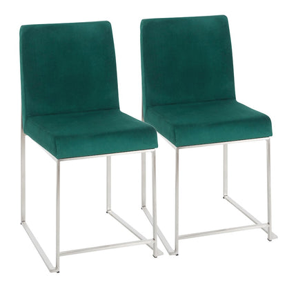 LumiSource Fuji High Back Dining Chair Set of 2 | Brushed Stainless Steel and Green Velvet | Dining Room & Office Seating | Model DC-HBFUJISSVGN2