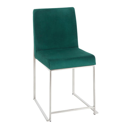 LumiSource Fuji High Back Dining Chair Set of 2 | Brushed Stainless Steel and Green Velvet | Dining Room & Office Seating | Model DC-HBFUJISSVGN2