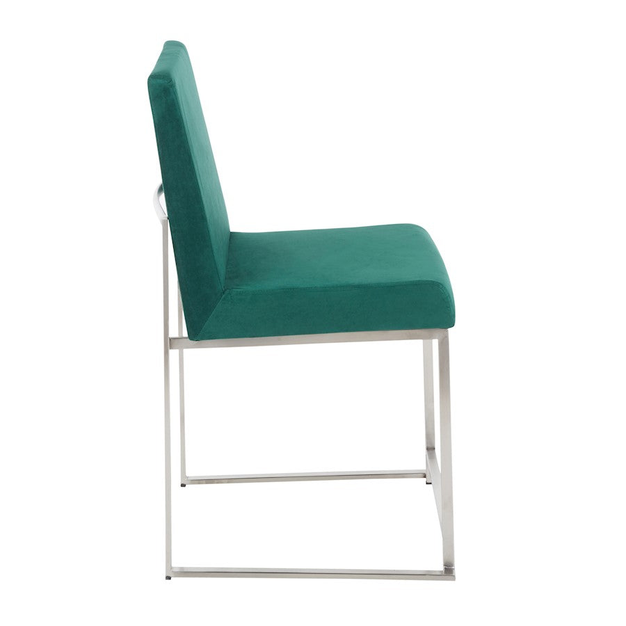 LumiSource Fuji High Back Dining Chair Set of 2 | Brushed Stainless Steel and Green Velvet | Dining Room & Office Seating | Model DC-HBFUJISSVGN2