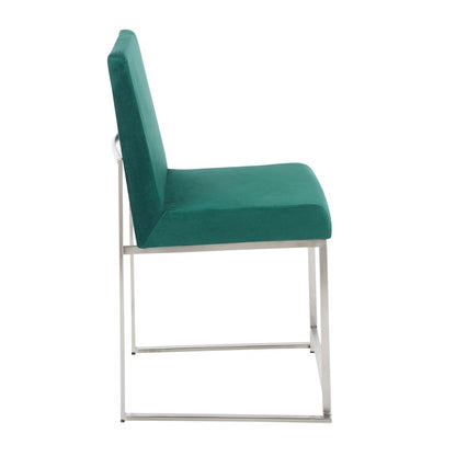 LumiSource Fuji High Back Dining Chair Set of 2 | Brushed Stainless Steel and Green Velvet | Dining Room & Office Seating | Model DC-HBFUJISSVGN2