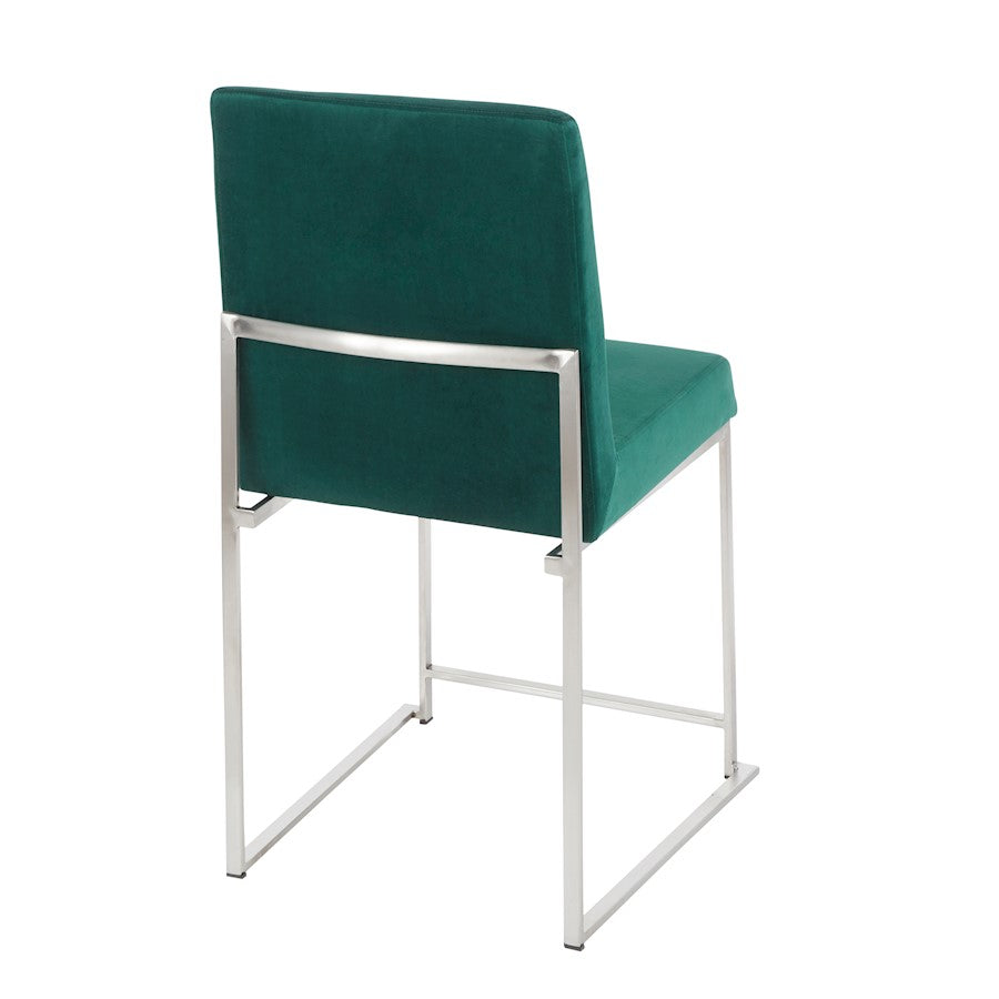 LumiSource Fuji High Back Dining Chair Set of 2 | Brushed Stainless Steel and Green Velvet | Dining Room & Office Seating | Model DC-HBFUJISSVGN2