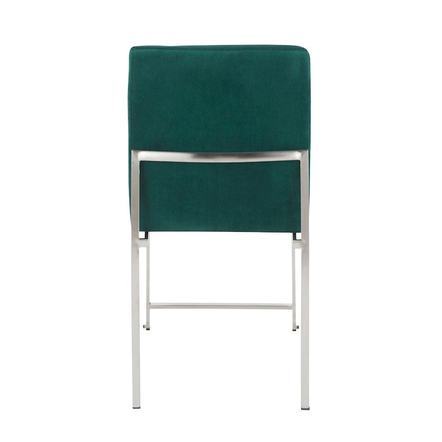 LumiSource Fuji High Back Dining Chair Set of 2 | Brushed Stainless Steel and Green Velvet | Dining Room & Office Seating | Model DC-HBFUJISSVGN2