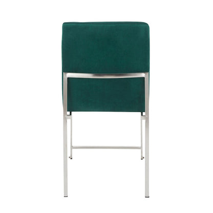 LumiSource Fuji High Back Dining Chair Set of 2 | Brushed Stainless Steel and Green Velvet | Dining Room & Office Seating | Model DC-HBFUJISSVGN2