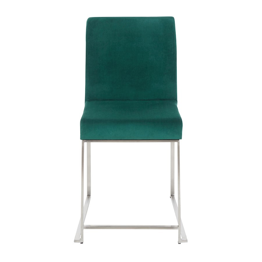 LumiSource Fuji High Back Dining Chair Set of 2 | Brushed Stainless Steel and Green Velvet | Dining Room & Office Seating | Model DC-HBFUJISSVGN2