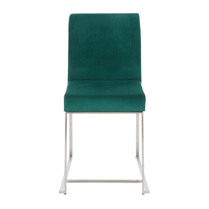 LumiSource Fuji High Back Dining Chair Set of 2 | Brushed Stainless Steel and Green Velvet | Dining Room & Office Seating | Model DC-HBFUJISSVGN2