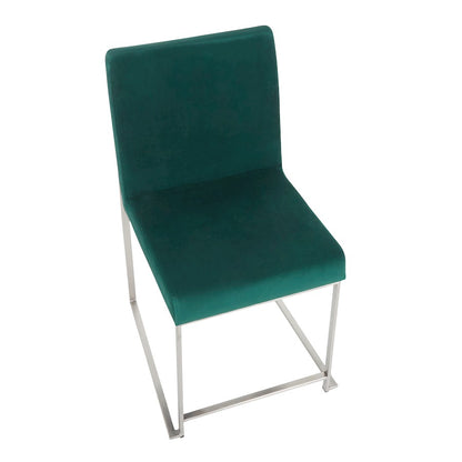 LumiSource Fuji High Back Dining Chair Set of 2 | Brushed Stainless Steel and Green Velvet | Dining Room & Office Seating | Model DC-HBFUJISSVGN2