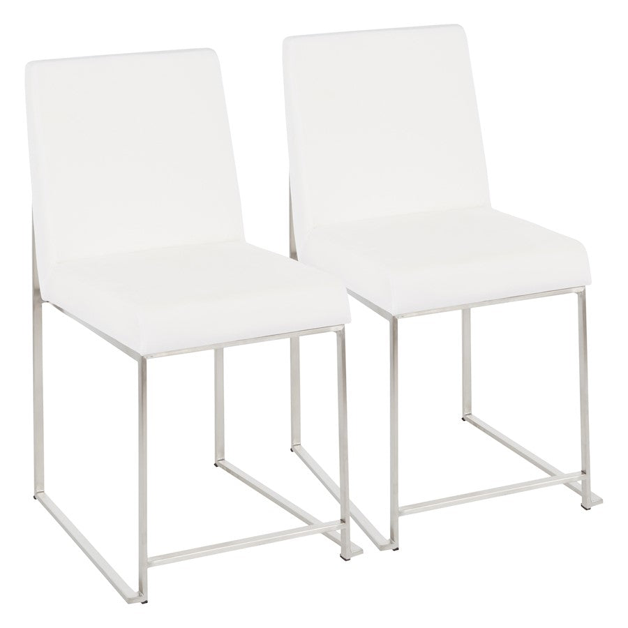 LumiSource Fuji High Back Dining Chair Set of 2 | Brushed Stainless Steel and White Velvet | Dining Room & Office Seating | Model DC-HBFUJISSVW2