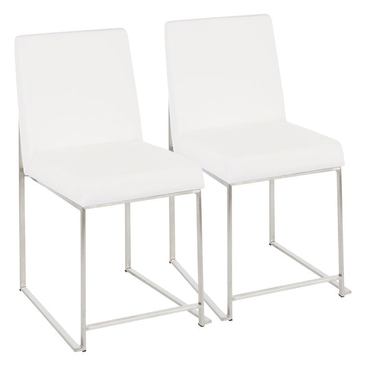 LumiSource Fuji High Back Dining Chair Set of 2 | Brushed Stainless Steel and White Velvet | Dining Room & Office Seating | Model DC-HBFUJISSVW2