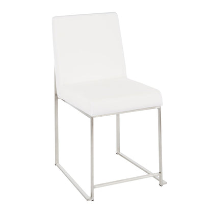 LumiSource Fuji High Back Dining Chair Set of 2 | Brushed Stainless Steel and White Velvet | Dining Room & Office Seating | Model DC-HBFUJISSVW2