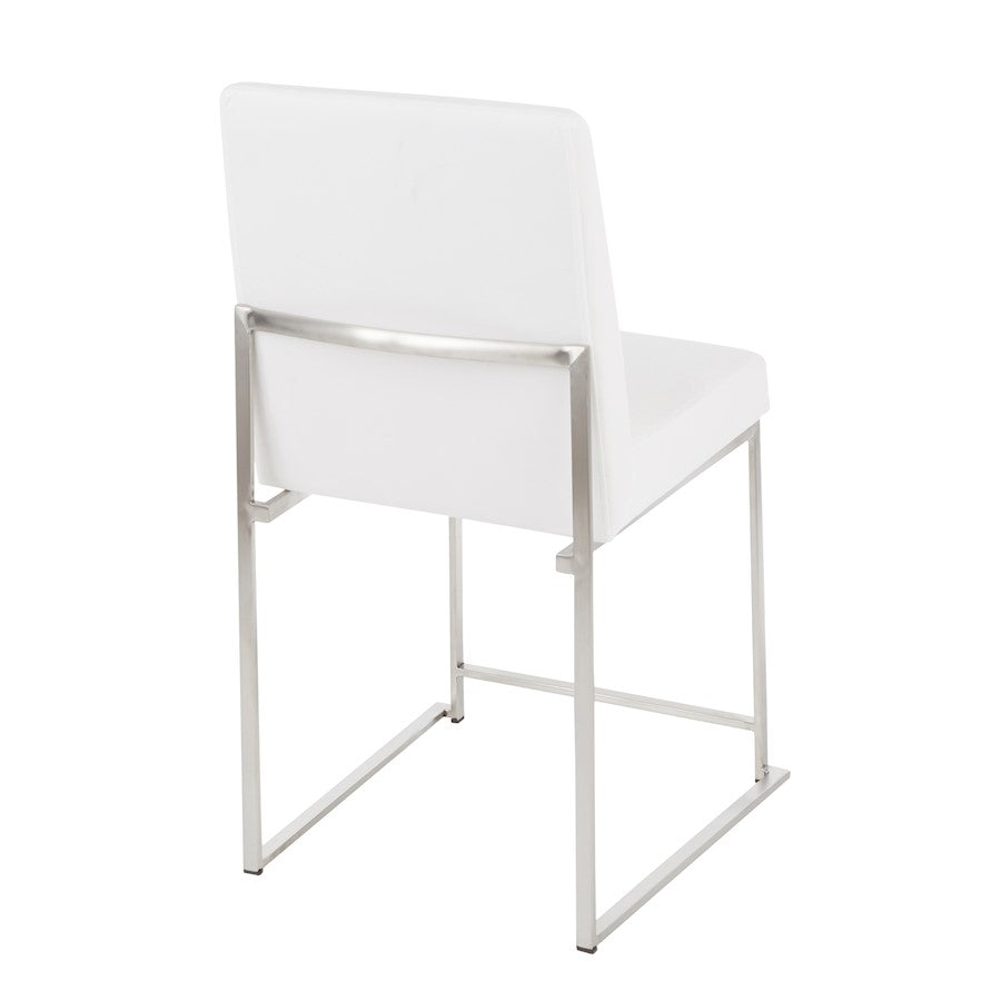 LumiSource Fuji High Back Dining Chair Set of 2 | Brushed Stainless Steel and White Velvet | Dining Room & Office Seating | Model DC-HBFUJISSVW2