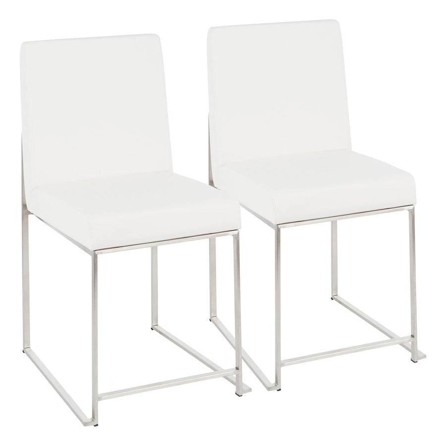 LumiSource Fuji High Back Dining Chair Set of 2 | Brushed Steel and White PU | Dining Room & Home Office Seating | Model DC-HBFUJISSW2