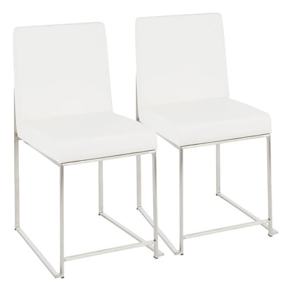 LumiSource Fuji High Back Dining Chair Set of 2 | Brushed Steel and White PU | Dining Room & Home Office Seating | Model DC-HBFUJISSW2