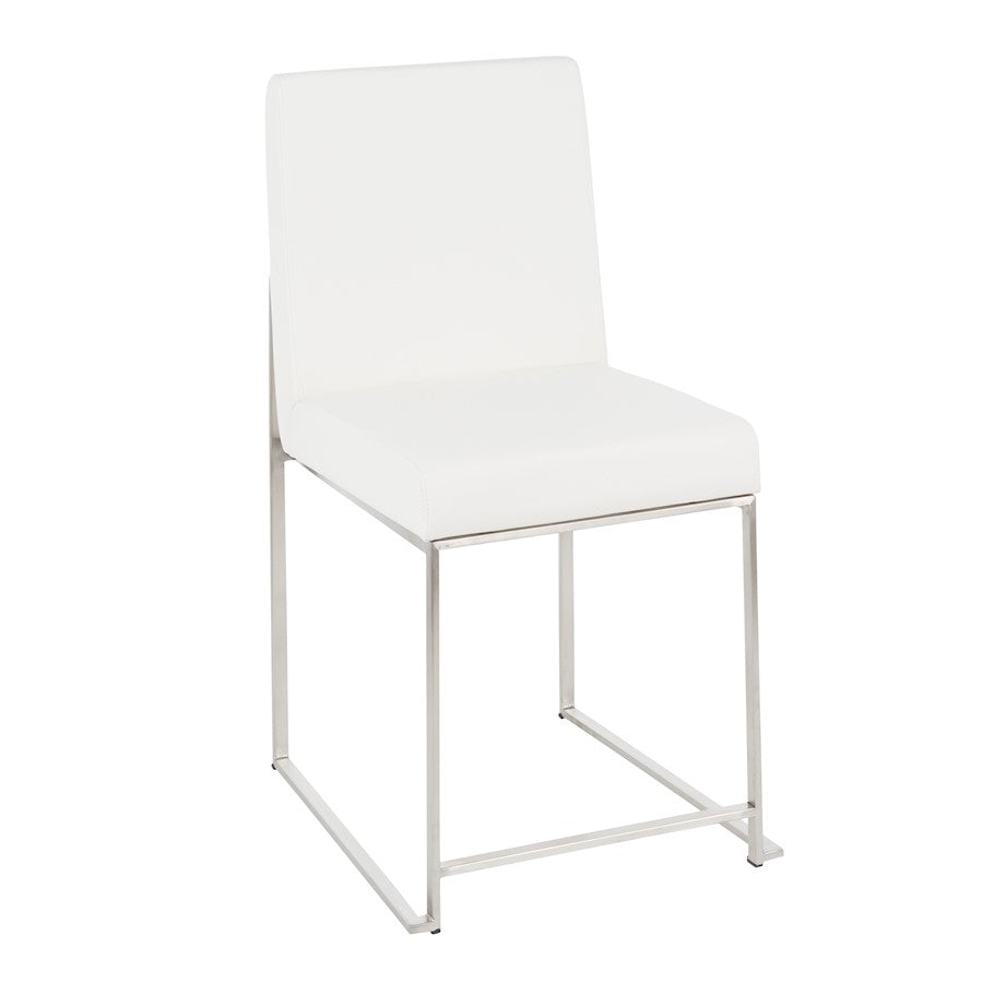 LumiSource Fuji High Back Dining Chair Set of 2 | Brushed Steel and White PU | Dining Room & Home Office Seating | Model DC-HBFUJISSW2