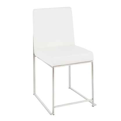 LumiSource Fuji High Back Dining Chair Set of 2 | Brushed Steel and White PU | Dining Room & Home Office Seating | Model DC-HBFUJISSW2