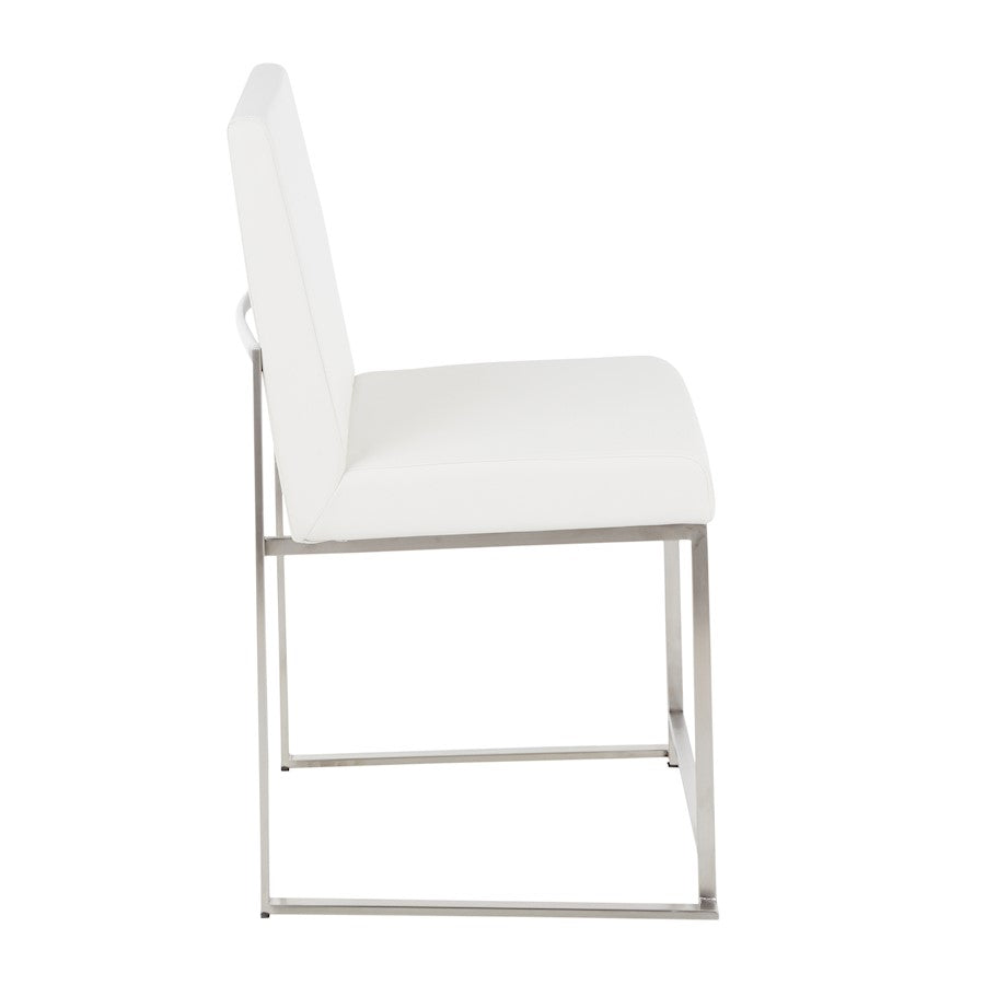 LumiSource Fuji High Back Dining Chair Set of 2 | Brushed Steel and White PU | Dining Room & Home Office Seating | Model DC-HBFUJISSW2
