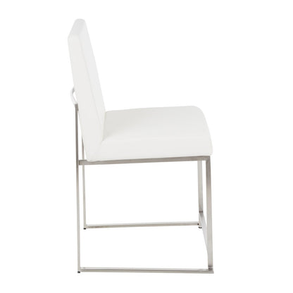 LumiSource Fuji High Back Dining Chair Set of 2 | Brushed Steel and White PU | Dining Room & Home Office Seating | Model DC-HBFUJISSW2