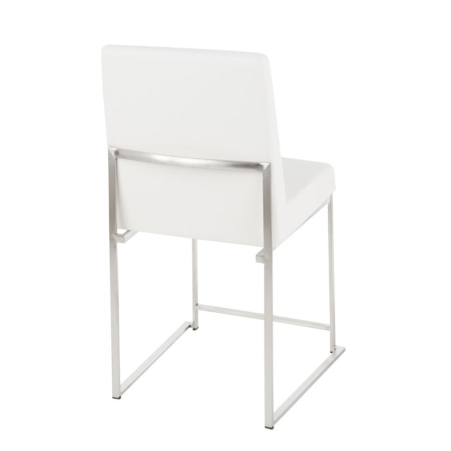 LumiSource Fuji High Back Dining Chair Set of 2 | Brushed Steel and White PU | Dining Room & Home Office Seating | Model DC-HBFUJISSW2